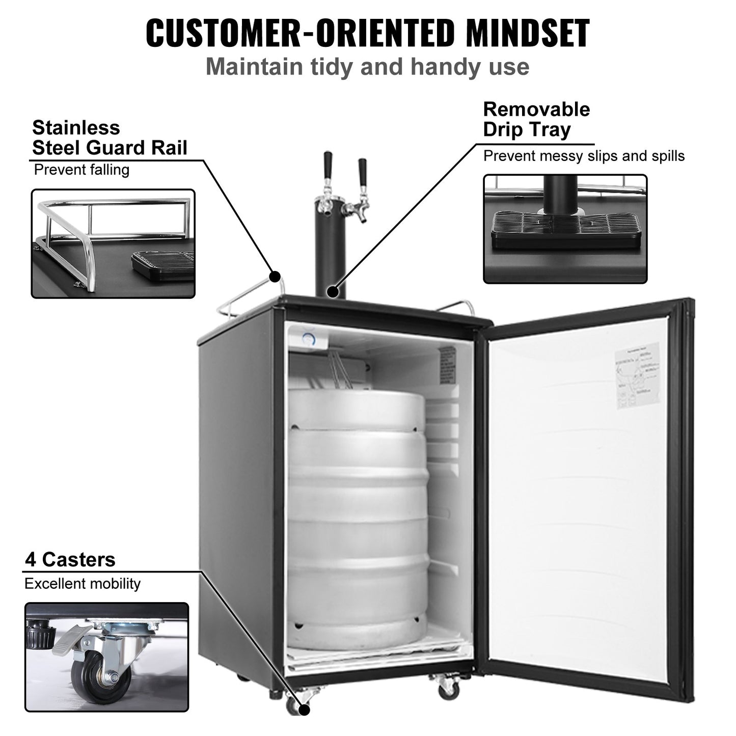 VEVOR Beer Kegerator, Dual Tap Draft Beer Dispenser, Full Size Keg Refrigerator With Shelves, CO2 Cylinder