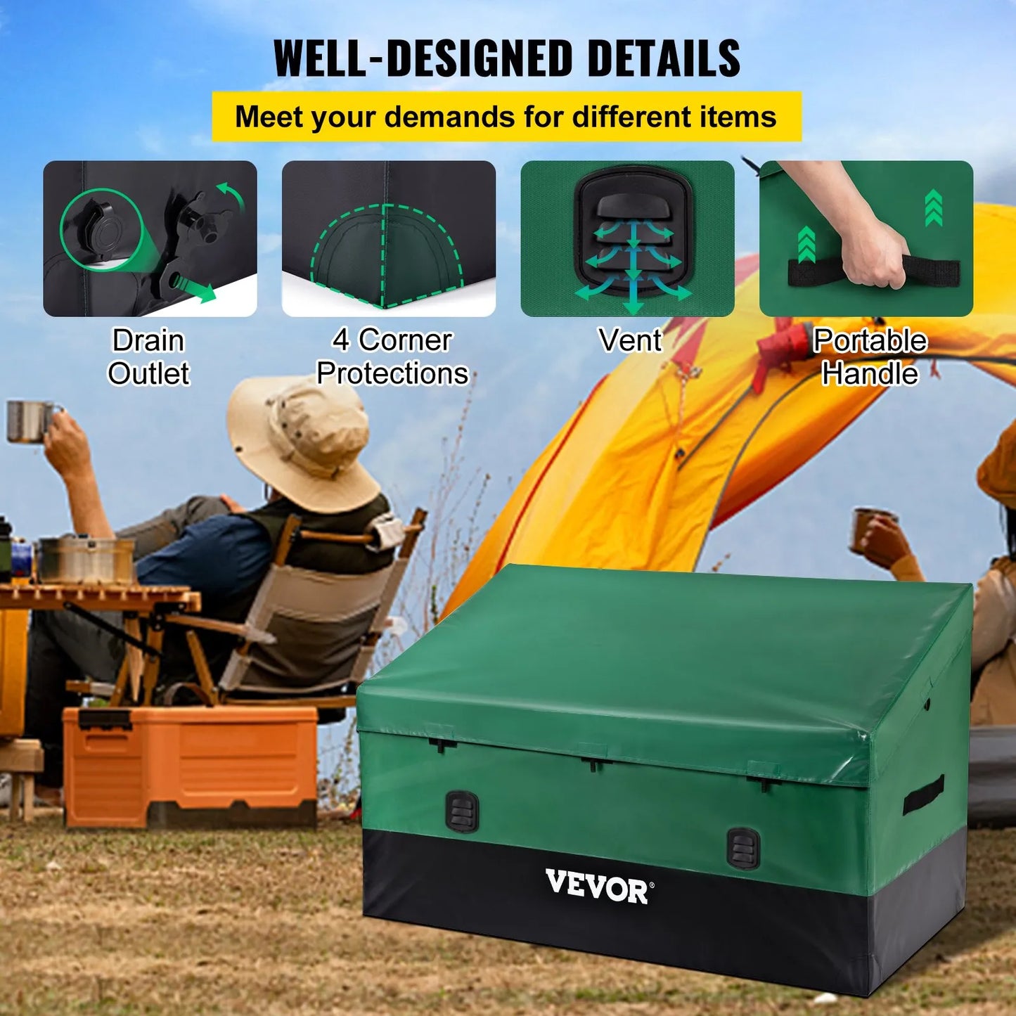 VEVOR Outdoor Storage Box, 230 Gallon Waterproof PE Tarpaulin Deck Box with Galvanized Frame,-$55