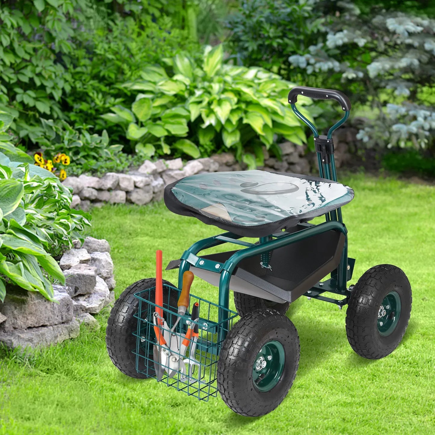 VEVOR Garden Cart Rolling Workseat with Wheels, Gardening Stool for Planting, 360 Degree Swivel Seat,-$80