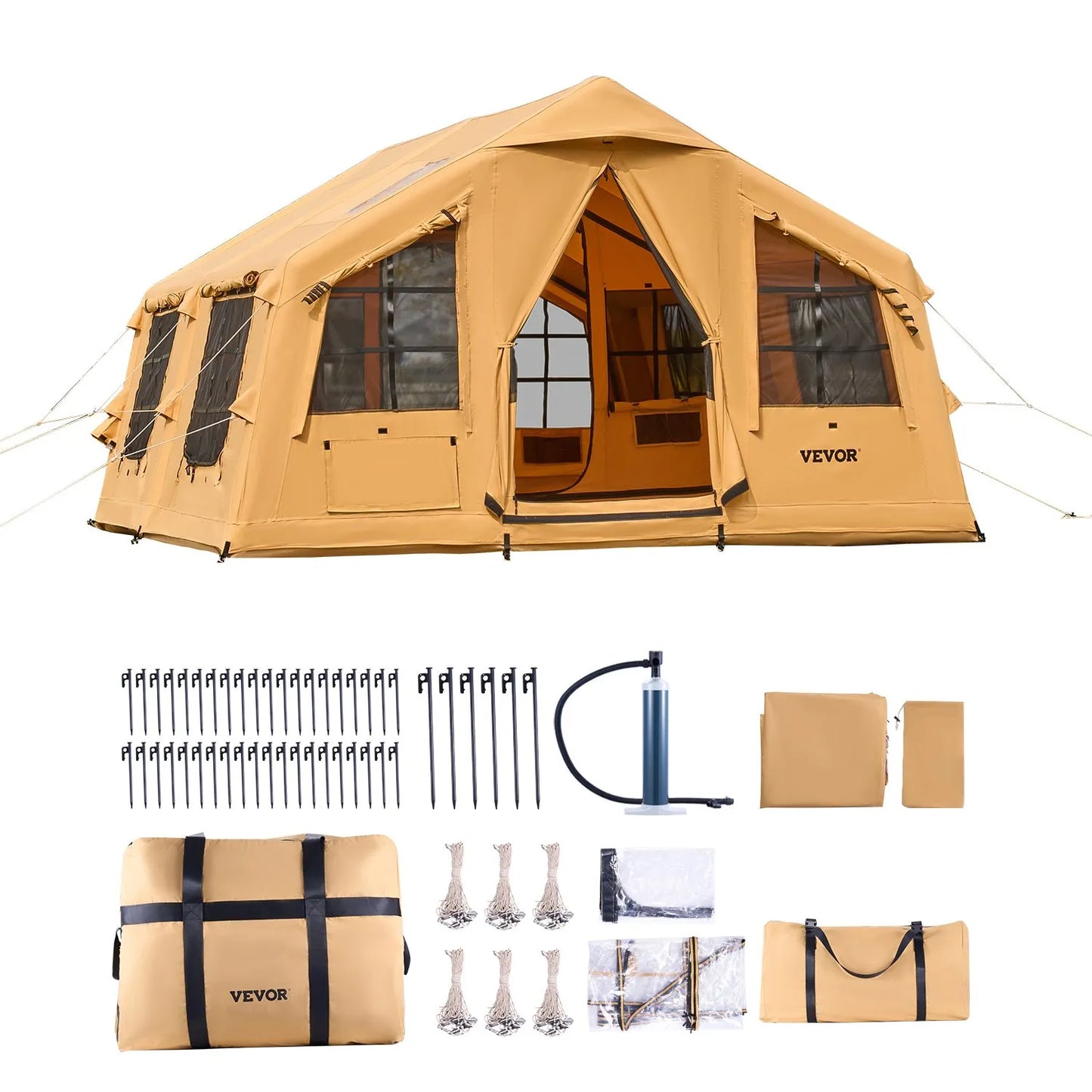 VEVOR Inflatable Tents for Camping, 8-12 Person Easy Setup Blow up Tent with Hand Pump, with 2 Skylights