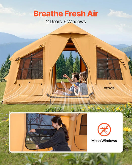 VEVOR Inflatable Tents for Camping, 8-12 Person Easy Setup Blow up Tent with Hand Pump, with 2 Skylights