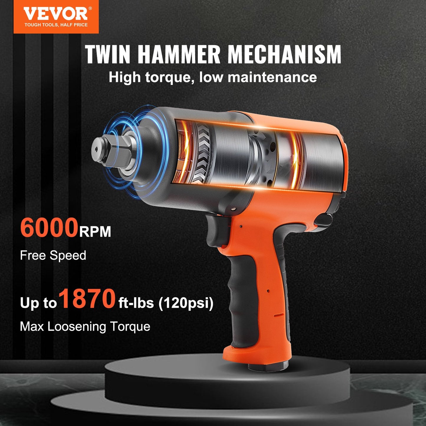 BNIB-VEVOR Air Impact Wrench, 3/4-Inch Drive Air Impact Gun, Up to 1870ft-lbs Nut-busting Torque