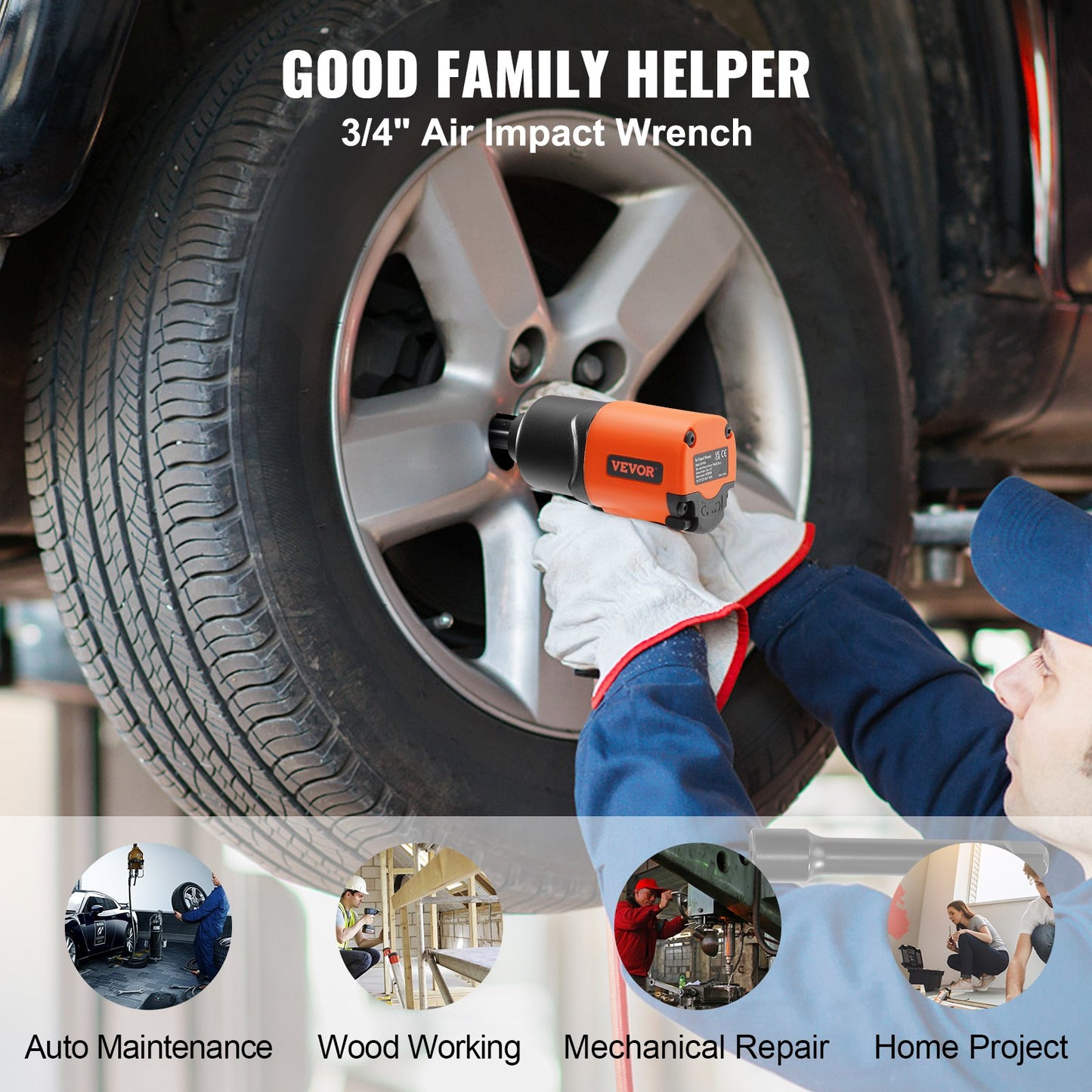 BNIB-VEVOR Air Impact Wrench, 3/4-Inch Drive Air Impact Gun, Up to 1870ft-lbs Nut-busting Torque