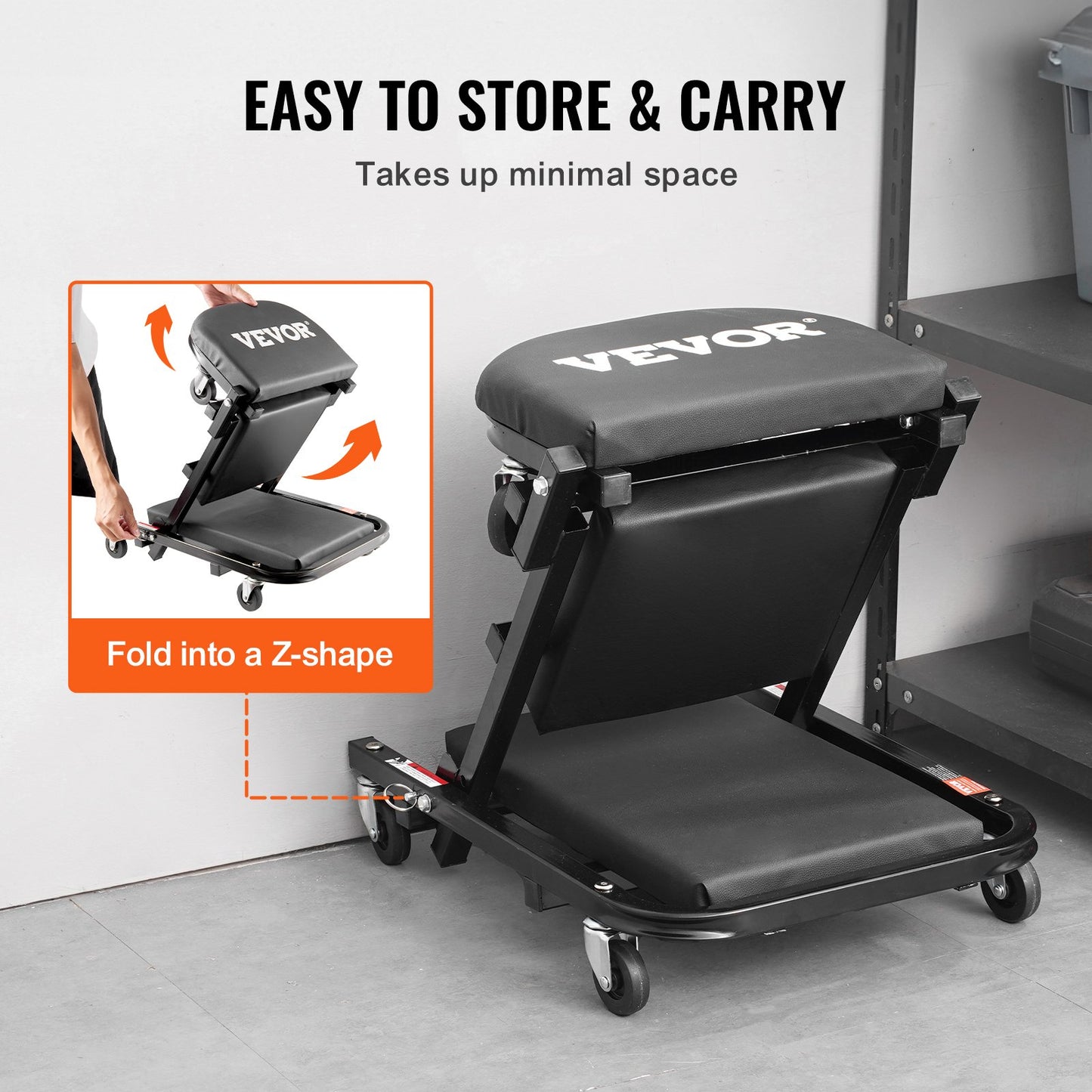 VEVOR Foldable Z Garage Creeper, 40 in, 450 lbs Load Capacity Rolling Folding Mechanic Creeper Stool,-$55