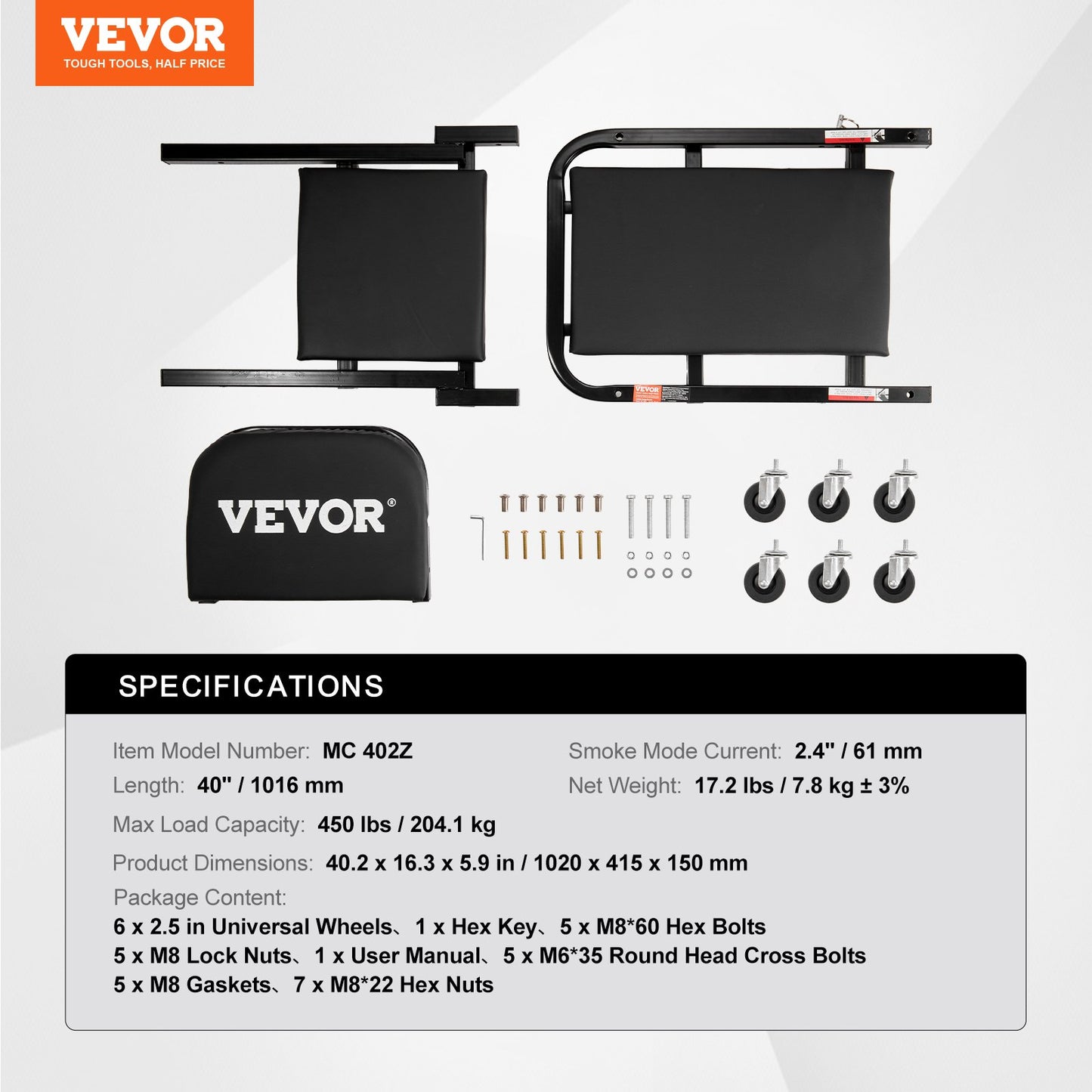 VEVOR Foldable Z Garage Creeper, 40 in, 450 lbs Load Capacity Rolling Folding Mechanic Creeper Stool,-$55