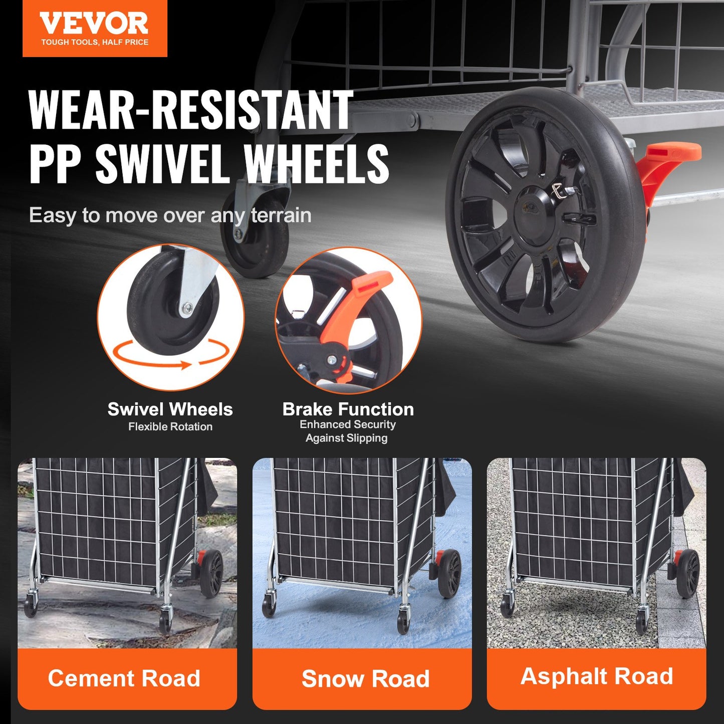 VEVOR Folding Shopping Cart, 200 lbs Max Load Capacity, Grocery Utility Cart with Rolling Swivel Wheels/ Bag,-$40