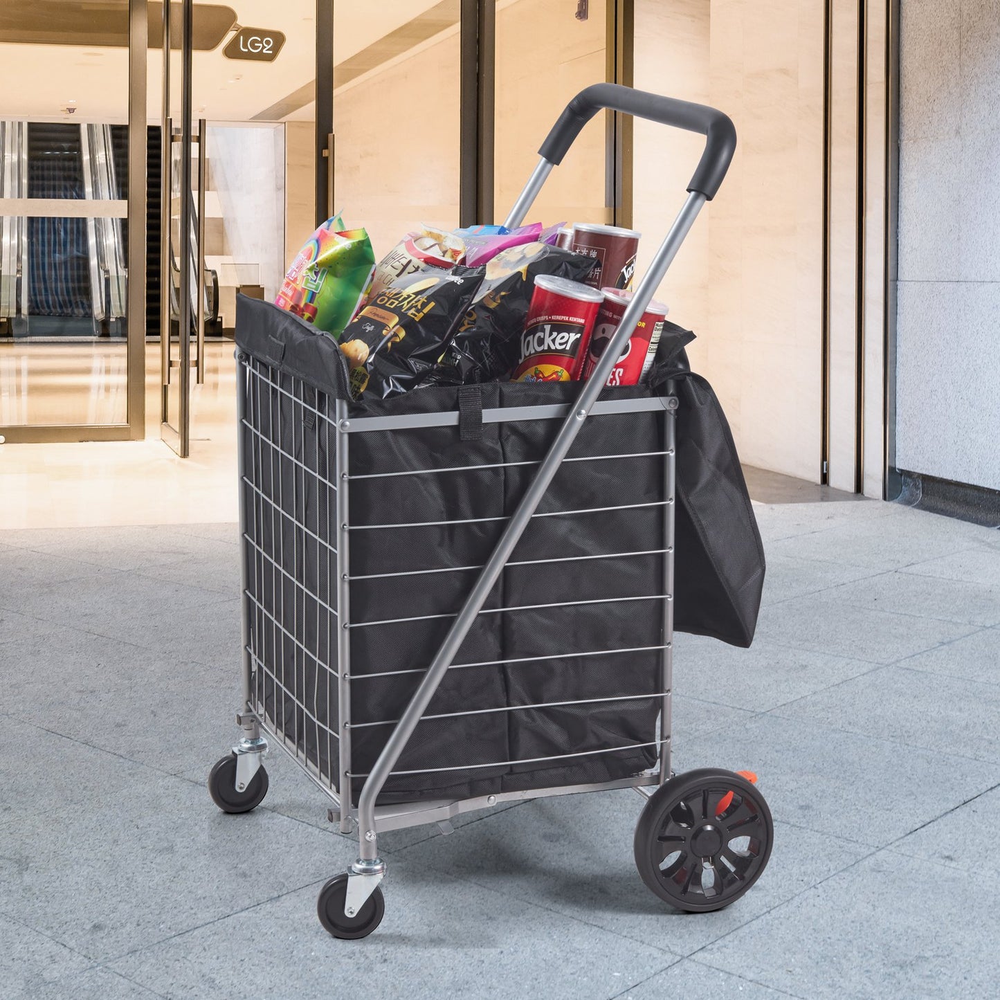 VEVOR Folding Shopping Cart, 200 lbs Max Load Capacity, Grocery Utility Cart with Rolling Swivel Wheels/ Bag,-$40