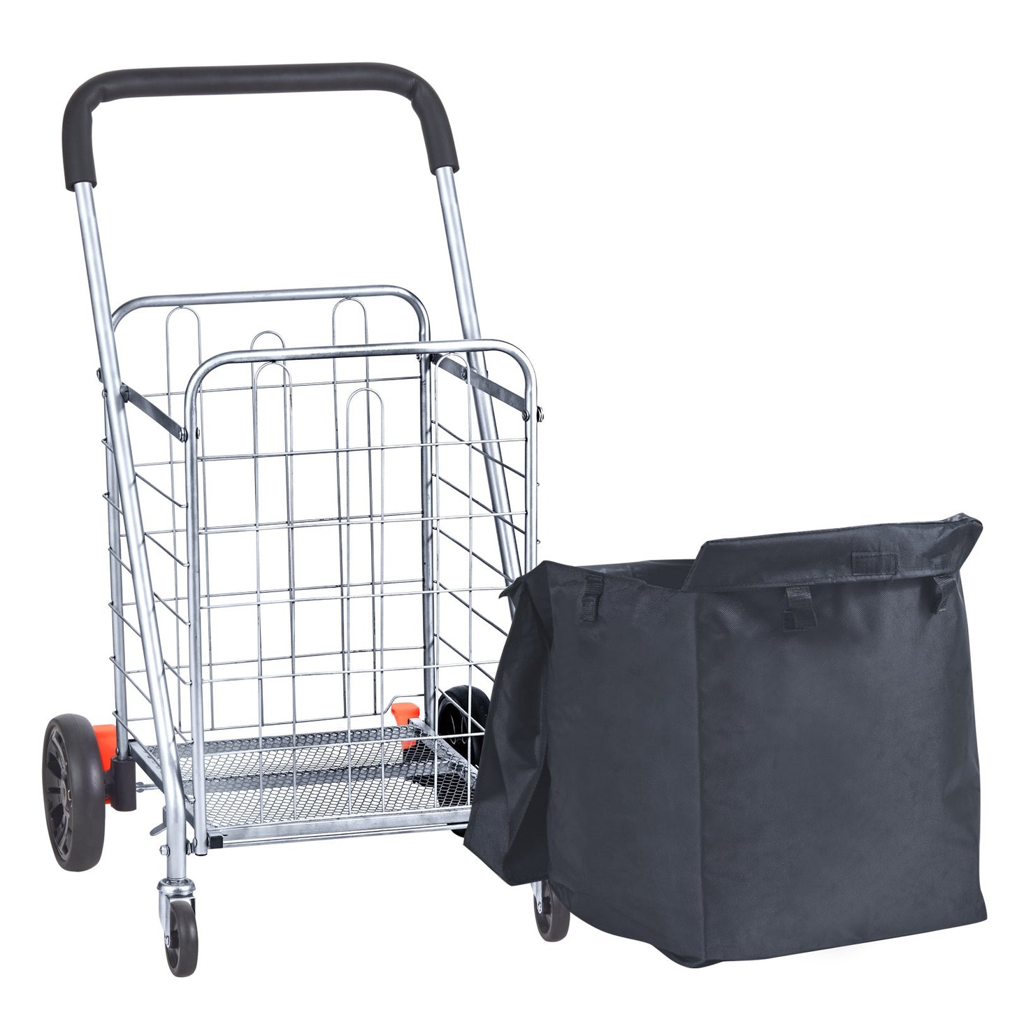 VEVOR Folding Shopping Cart, 200 lbs Max Load Capacity, Grocery Utility Cart with Rolling Swivel Wheels/ Bag,-$40