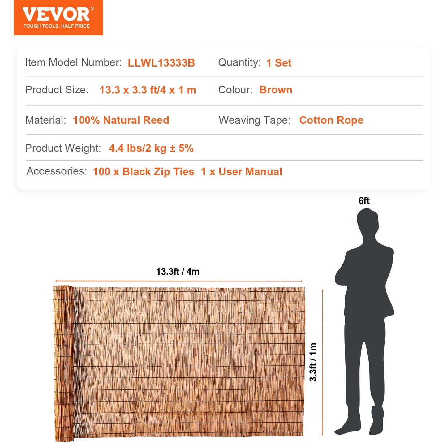 VEVOR Reed Fence Backyard Landscaping Privacy Blind Fencing Screen 13.3' x 3.3',-$30