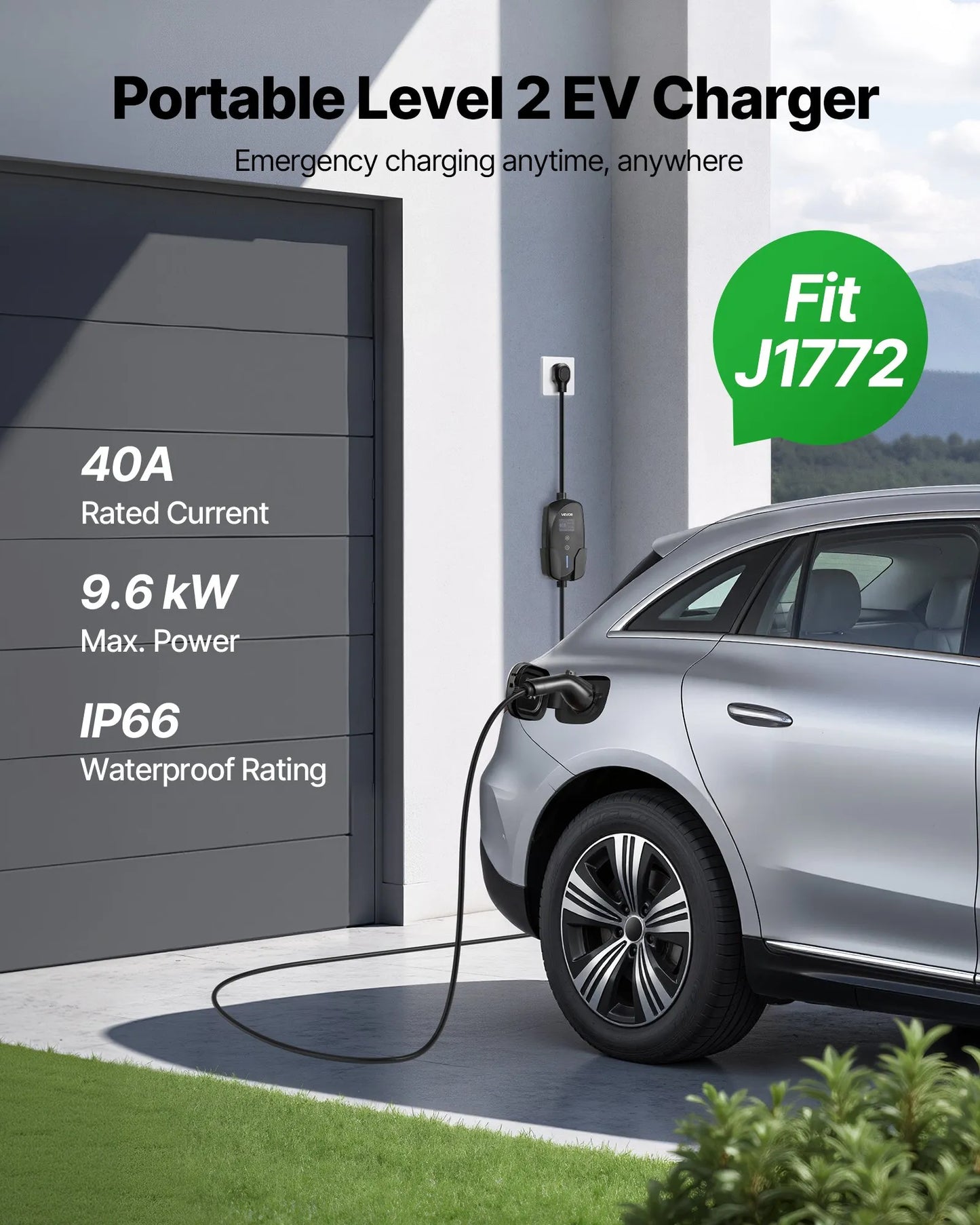 VEVOR Level 2 EV Charger, 40 Amp Adjustable Current, 240V Electric Vehicle Portable Charger,-$165