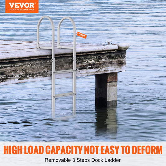 VEVOR Dock Ladder, Removable 3 Steps, 500 lbs Load Capacity, Aluminum Alloy Pontoon Boat Ladder,-$60