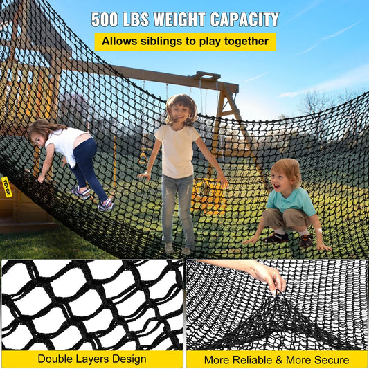 VEVOR Climbing Cargo Net, 6.6 x 10.5 ft Playground Climbing Cargo Net, Polyester Double Layers Cargo Net