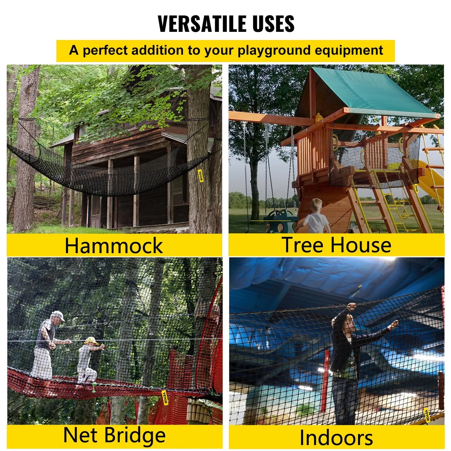 VEVOR Climbing Cargo Net, 6.6 x 10.5 ft Playground Climbing Cargo Net, Polyester Double Layers Cargo Net