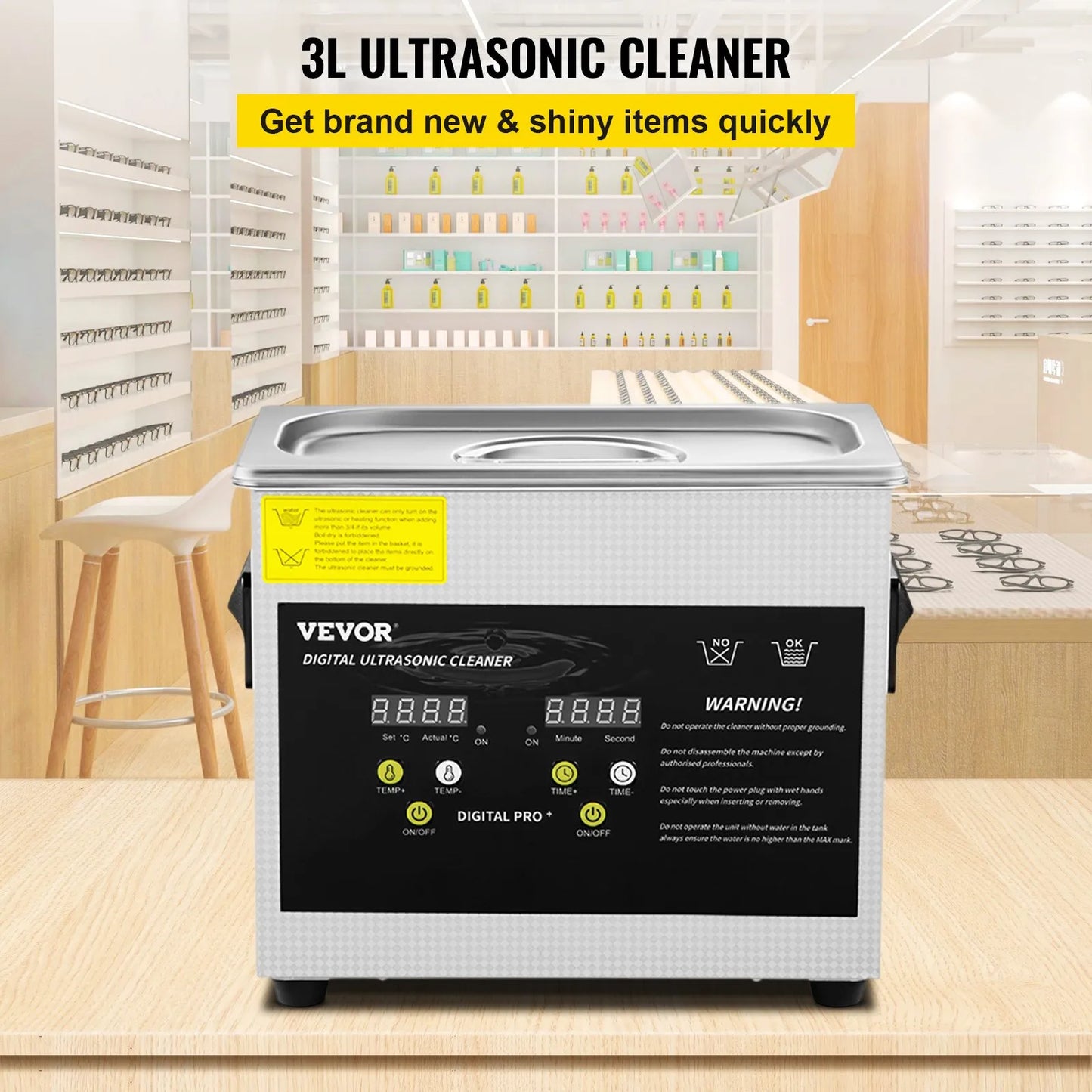 VEVOR Ultrasonic Cleaner 3L Ultrasonic Parts Cleaner 200W 40KHz Stainless Steel Ultrasonic Jewelry,-$45