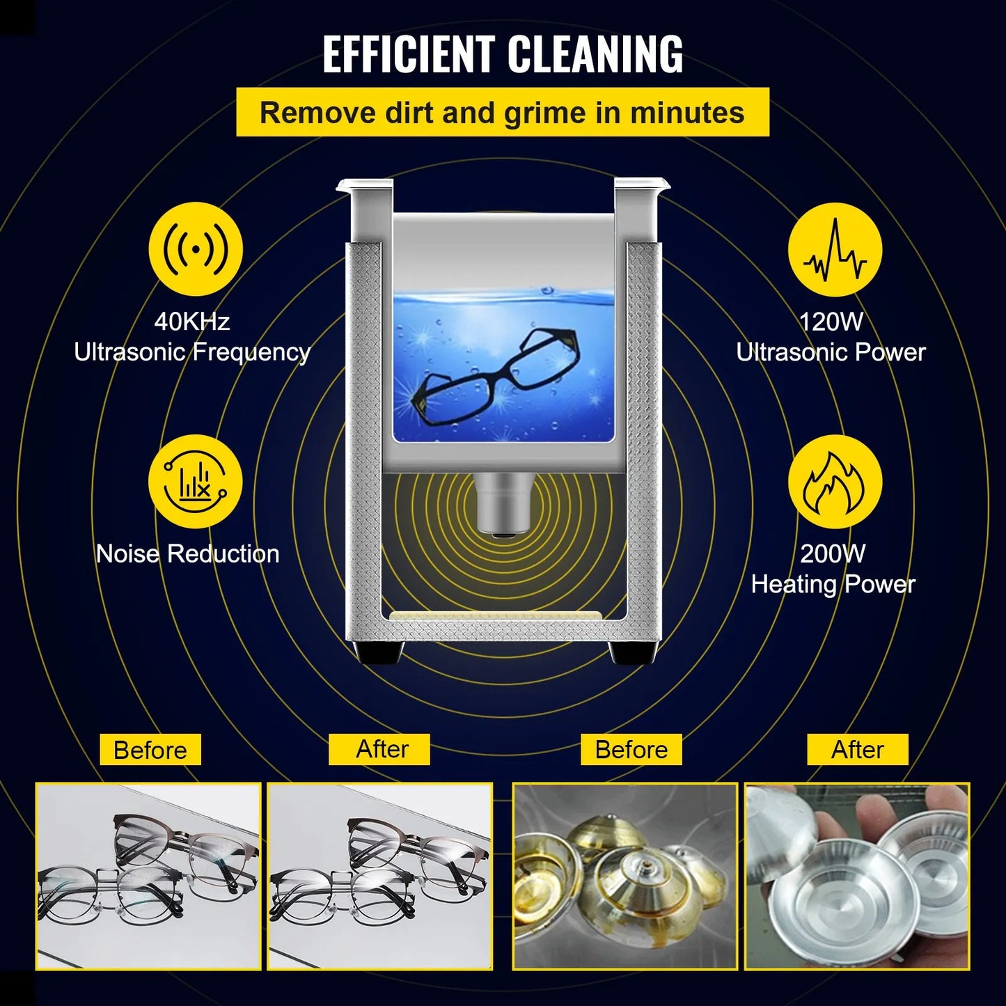 VEVOR Ultrasonic Cleaner 3L Ultrasonic Parts Cleaner 200W 40KHz Stainless Steel Ultrasonic Jewelry,-$45