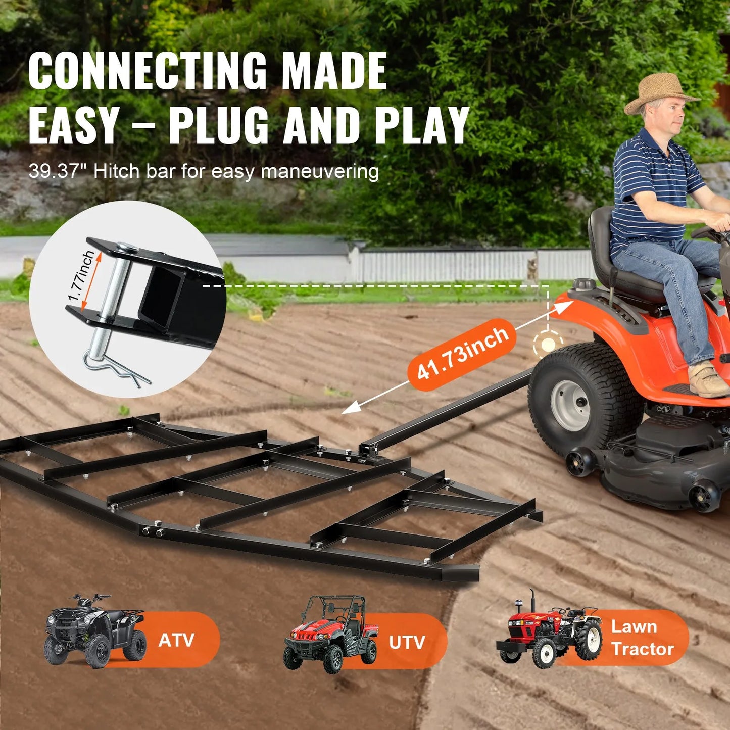 VEVOR Driveway Drag, 84" Width Tow Behind Drag Harrow, Q235 Steel Driveway Grader with Adjustable Bars,-$95