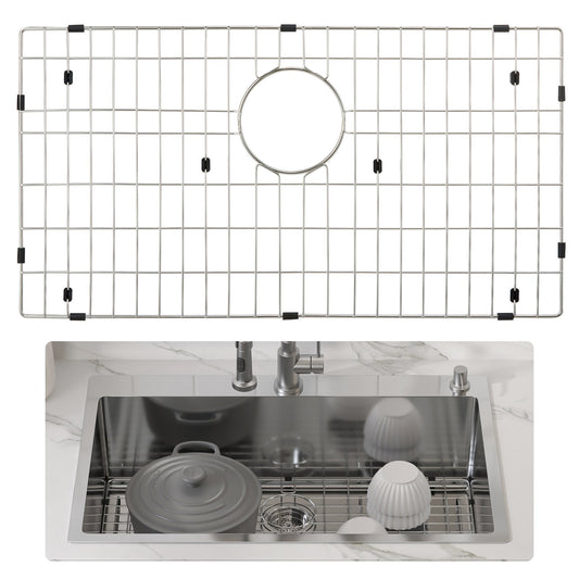 VEVOR Sink Protector Grid, 26"x14" Stainless Steel Sink Grates, Rear Drain Sink Grates W/R25 Corner Radius,