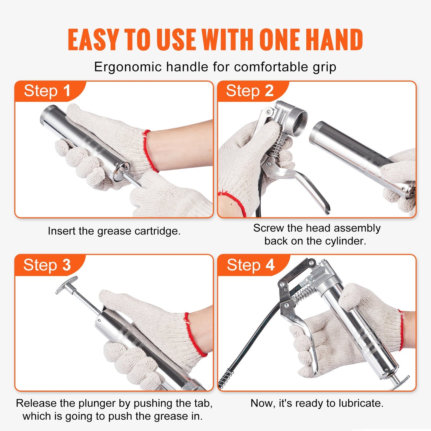 VEVOR Pistol Grip Grease Gun, 3500 PSI, 4 OZ / 120 CC Capacity Heavy Duty Professional Grease Gun