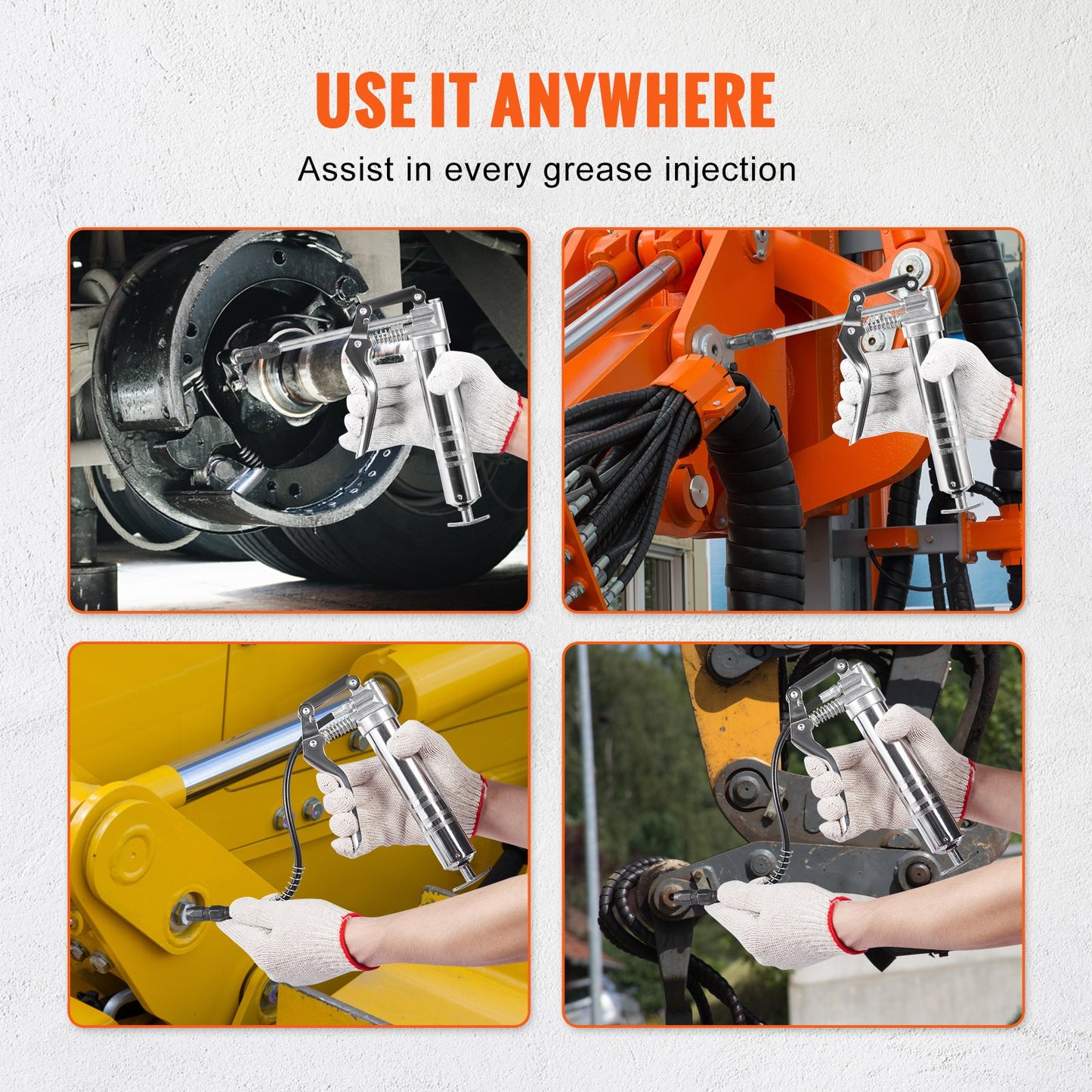 VEVOR Pistol Grip Grease Gun, 3500 PSI, 4 OZ / 120 CC Capacity Heavy Duty Professional Grease Gun