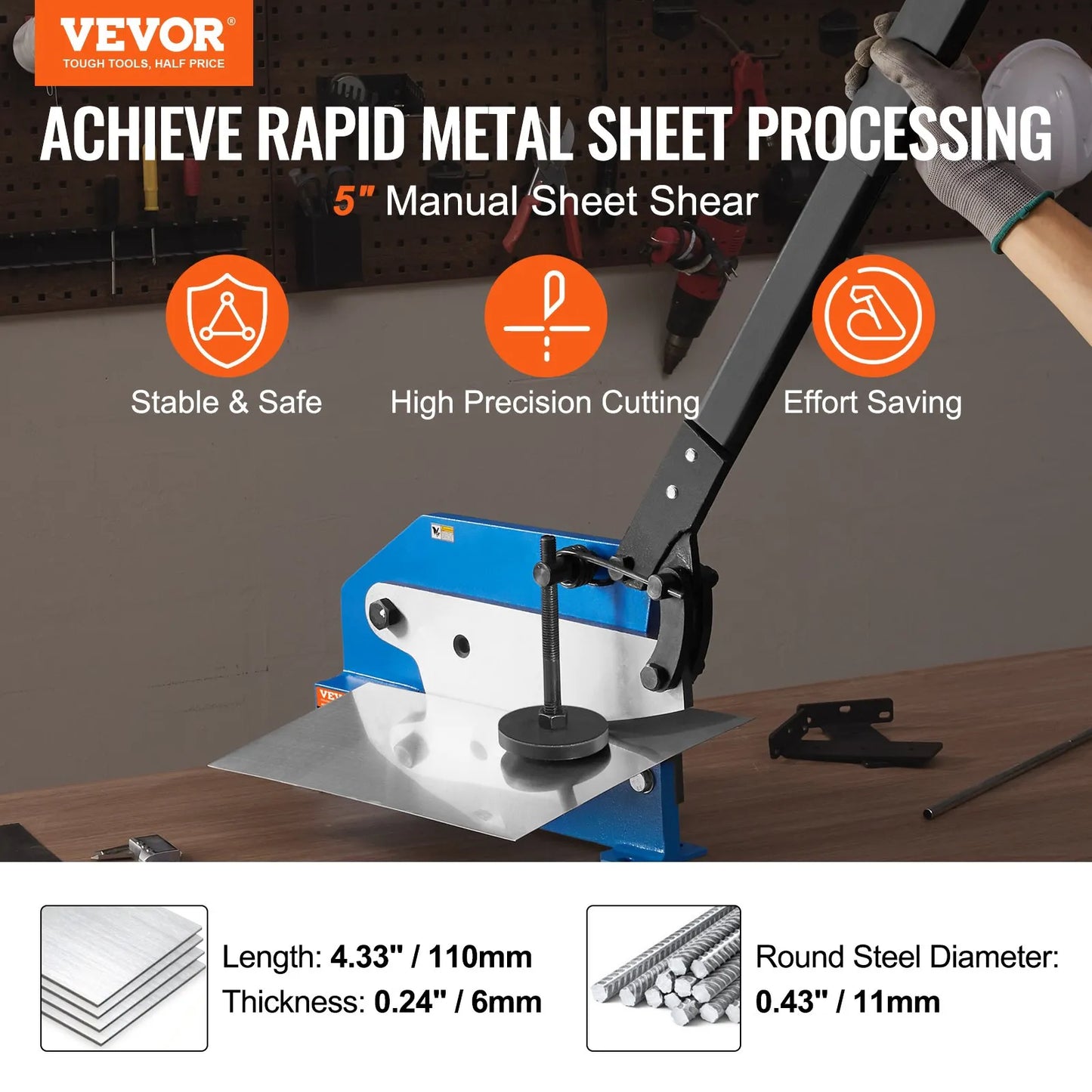 VEVOR 5" Manual Hand Plate Shear for Metal Sheet Processing, HS-5 Benchtop Cutter with Q235 Material,-$65