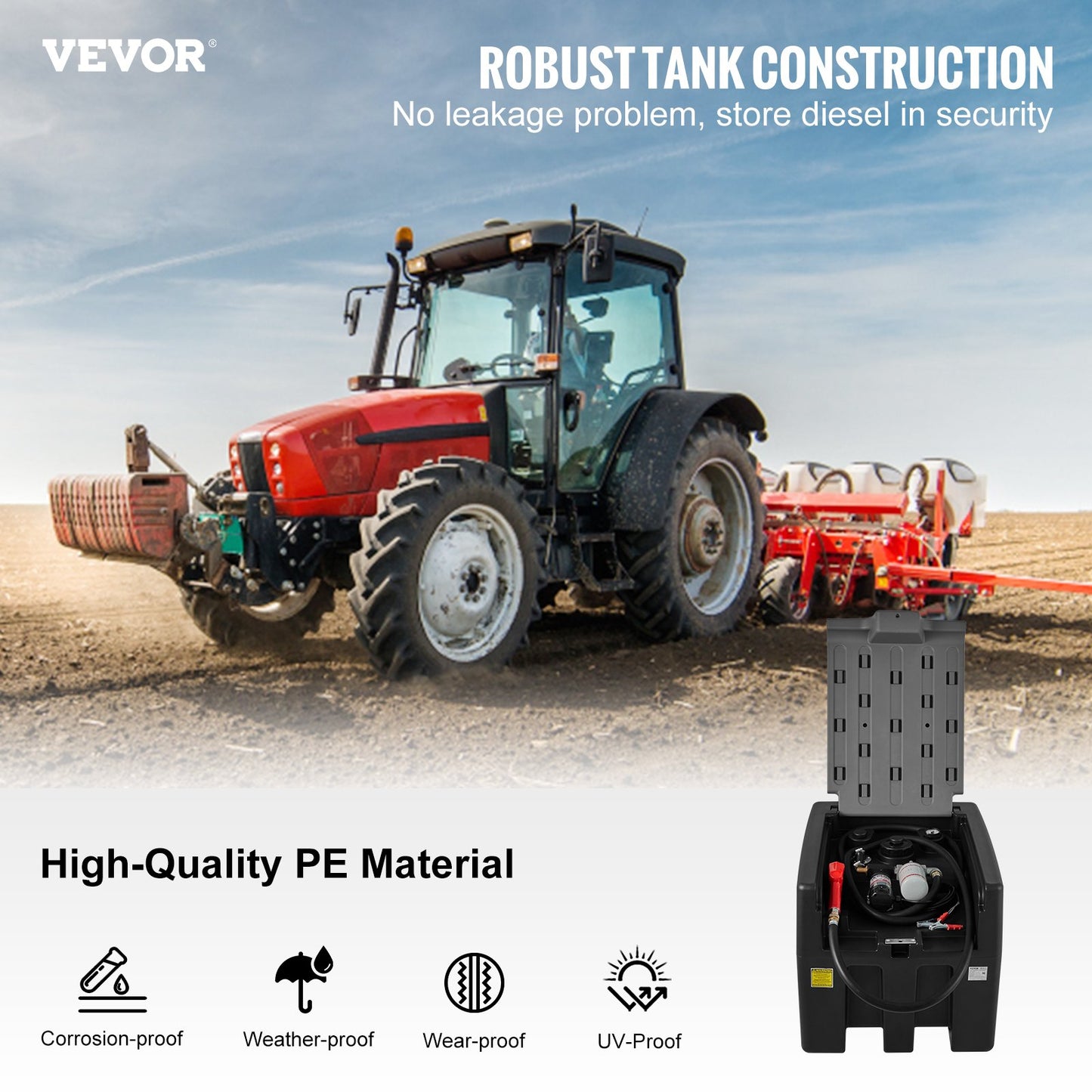 BNIB- VEVOR Portable Diesel Tank, 58 Gallon Capacity & 10 GPM Flow Rate, Diesel Fuel Tank with 12V
