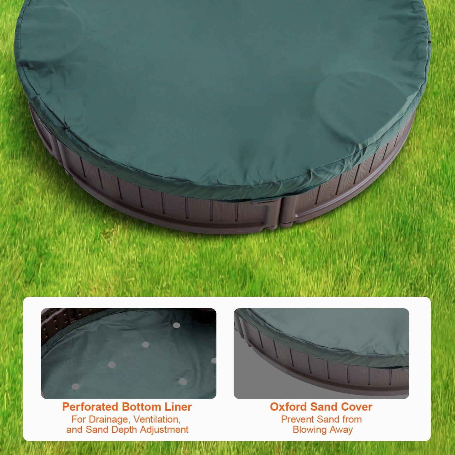 VEVOR Sandbox with Cover, 72 x 41.5 x 9.1 in Oval Sand Box, HDPE Sand Pit with 4 Corner Seating ,-$85