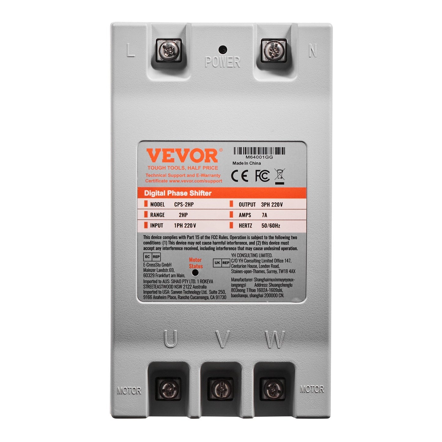 VEVOR 3 Phase Converter 2HP 7A 220V Single to 3 Phase 220V Input/Output,-$75