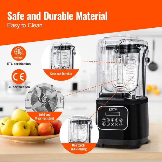 VEVOR Professional Blender with Shield, Commercial Countertop Blenders, 68 oz Blender Combo,Black,-$120