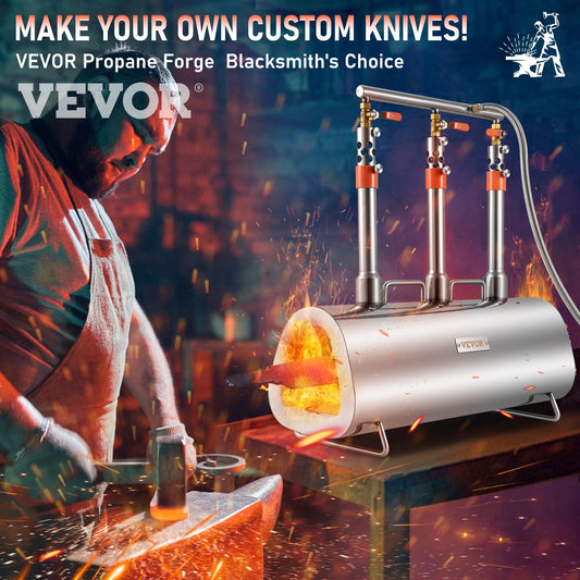 VEVOR Propane Forge Portable, Triple Burner Tool and Knife Making, Large Capacity Blacksmith Farrier,-$160