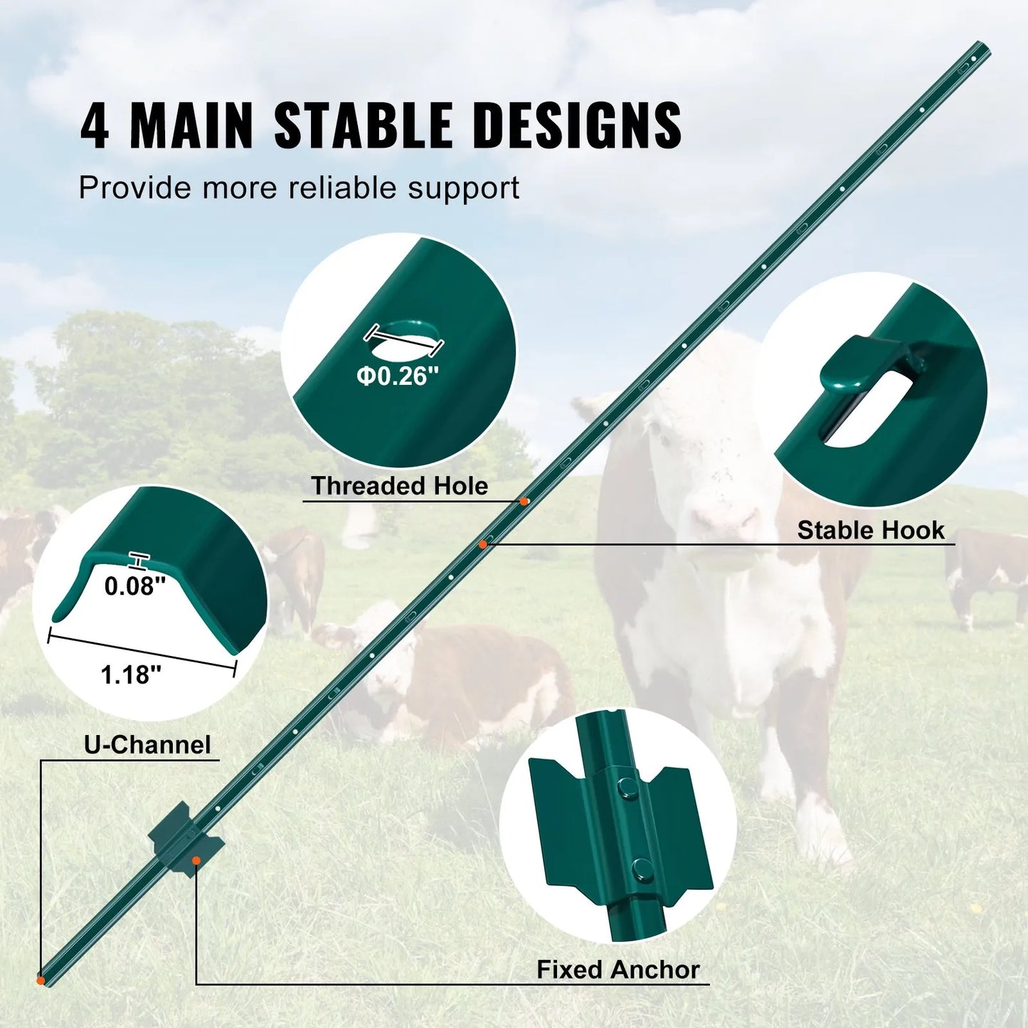 VEVOR 6 Feet Fence Post, 10 Pack U-Channel Heavy Duty Metal Fence Posts, Sturdy Steel Fence Stakes,-$55