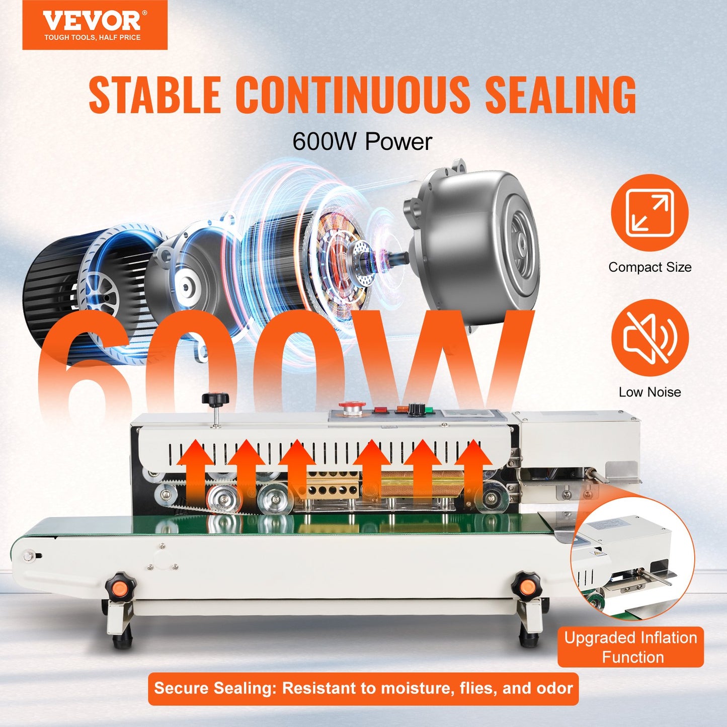 VEVOR Continuous Bag Band Sealing Machine Horizontal Band Sealer with Inflation,-$220