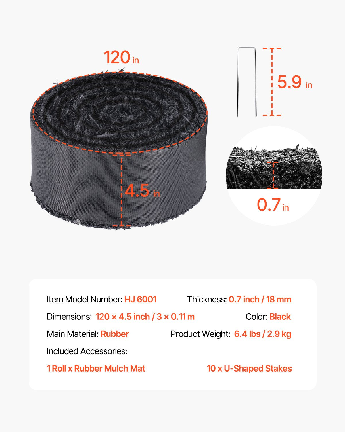 VEVOR Rubber Mulch Roll for Landscaping 120 x 4.5in Rubber Mulch Mat Pathway,-$20