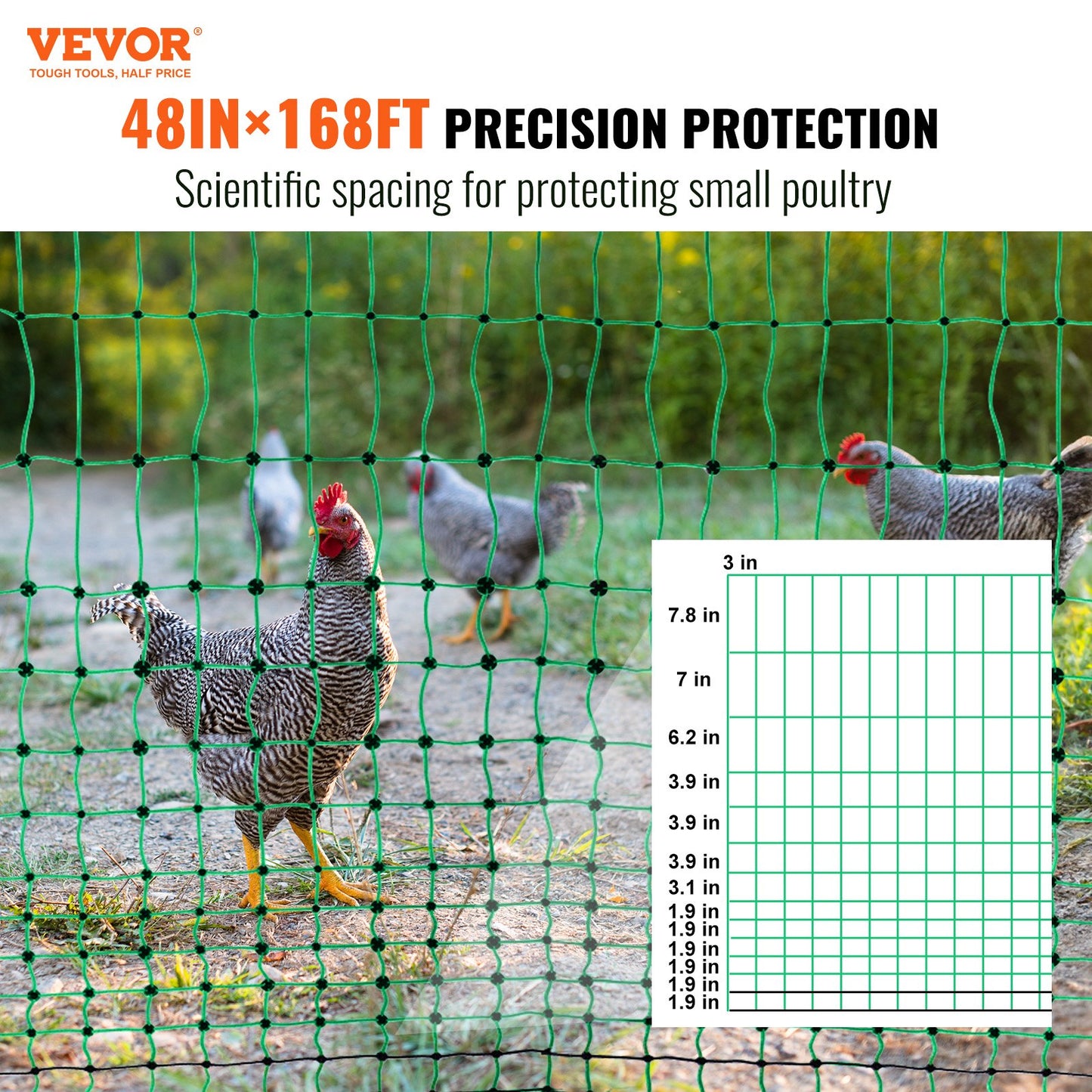 VEVOR Electric Fence Netting, 48" H x 168' L, PE Net Fencing Kit with Posts & Double-Spiked Stakes,-$150