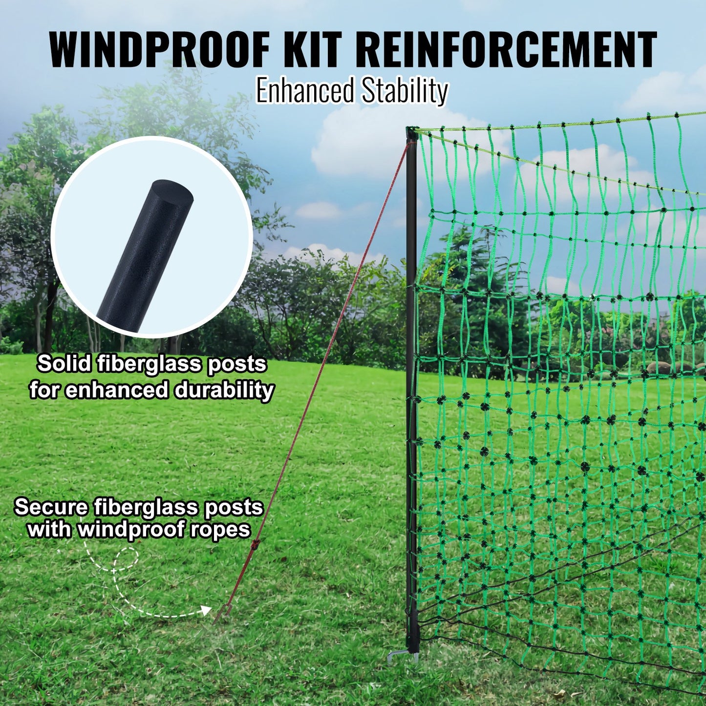 VEVOR Electric Fence Netting, 48" H x 168' L, PE Net Fencing Kit with Posts & Double-Spiked Stakes,-$150