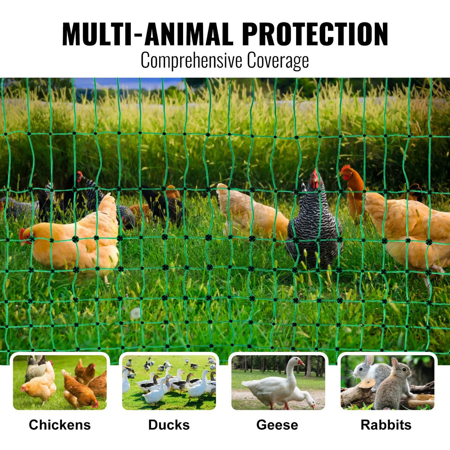 VEVOR Electric Fence Netting, 48" H x 168' L, PE Net Fencing Kit with Posts & Double-Spiked Stakes,-$150