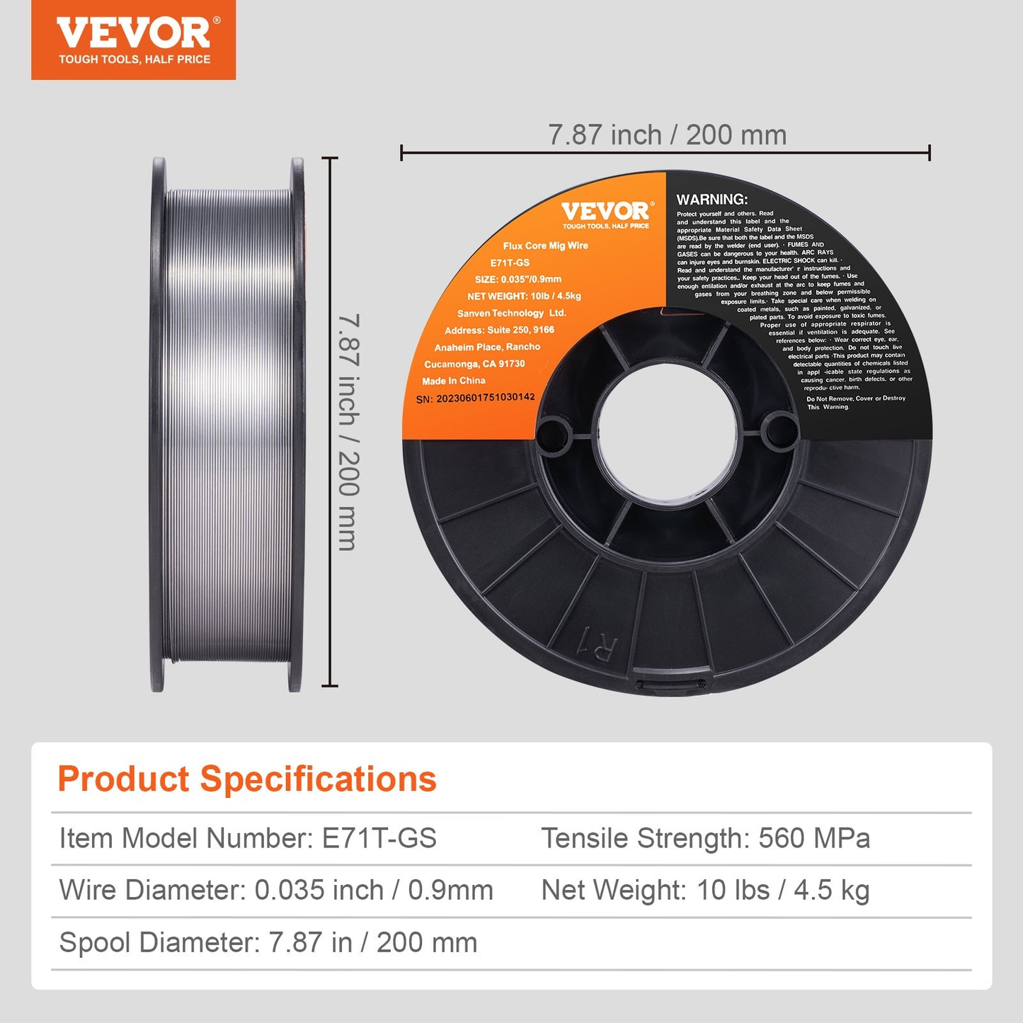 VEVOR Flux Core Welding Wire, E71T-GS 0.035-inch 10LBS, Gasless Mild Steel MIG Welding Wire, -$30