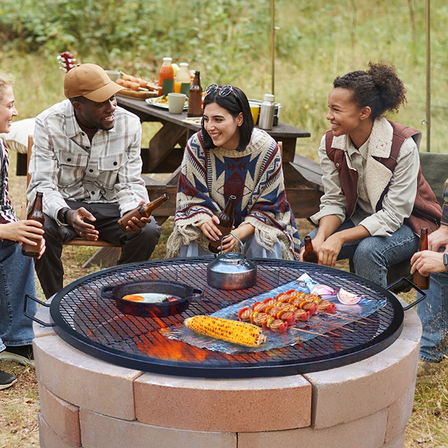 VEVOR X-Marks Fire Pit Grill Grate, Round Cooking Grate, Heavy Duty Steel Campfire BBQ Grill Grid