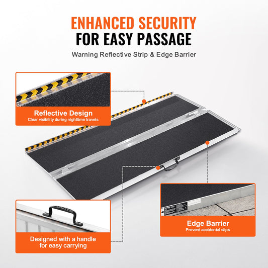 VEVOR Portable Wheelchair Ramp, 6 ft 800 lbs Capacity, Non-Slip Aluminum Folding Threshold Ramp,-$180