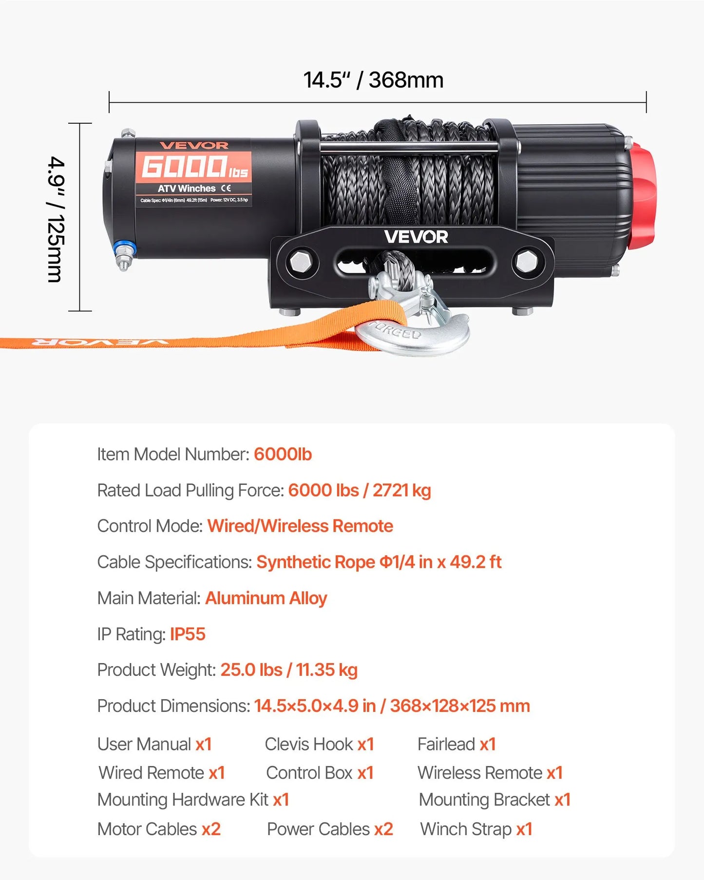 VEVOR 6000 lbs Electric Winch, 12V DC ATV/UTV Winch with Φ0.24 in x 49.2 ft Synthetic Rope,-$150