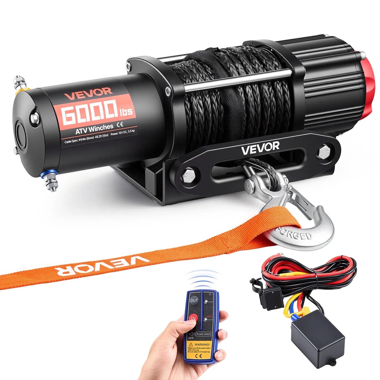 VEVOR 6000 lbs Electric Winch, 12V DC ATV/UTV Winch with Φ0.24 in x 49.2 ft Synthetic Rope,-$150