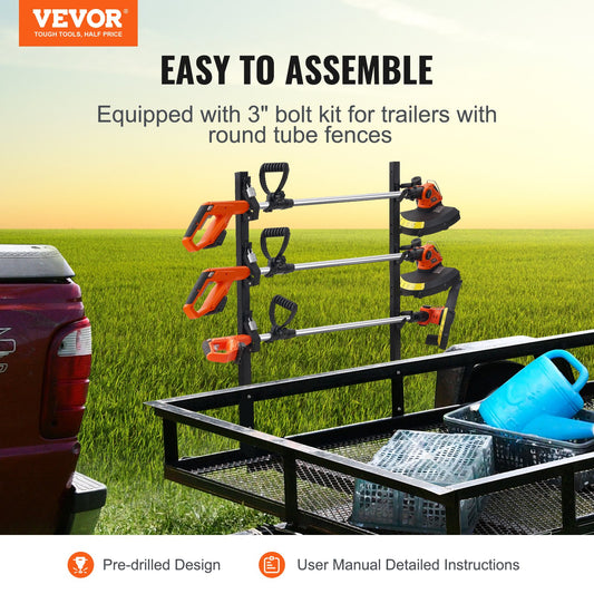 VEVOR Trimmer Rack, 3 Place Weeder Trimmer Rack, Locking Trim Holder Landscape Trailer Rack Carrier Mount,-$40