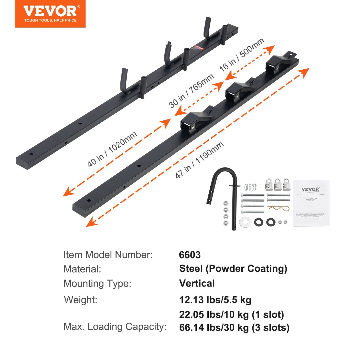 VEVOR Trimmer Rack, 3 Place Weeder Trimmer Rack, Locking Trim Holder Landscape Trailer Rack Carrier Mount,-$40