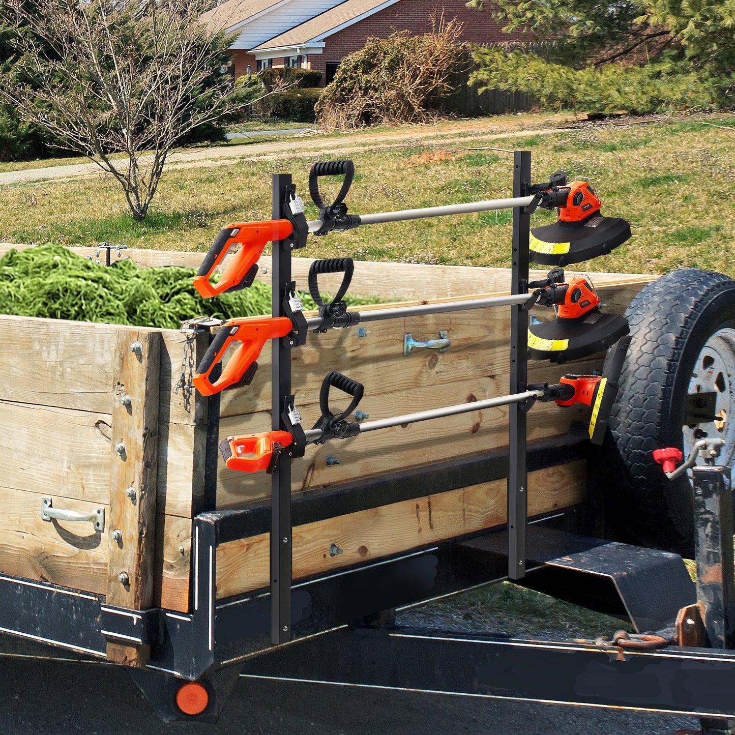 VEVOR Trimmer Rack, 3 Place Weeder Trimmer Rack, Locking Trim Holder Landscape Trailer Rack Carrier Mount,-$40