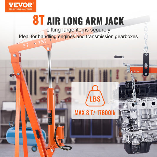 VEVOR Hydraulic Long Ram Jack, 8 Ton Engine Hoist Cylinder with Air Pump and Single Piston Pump-$90